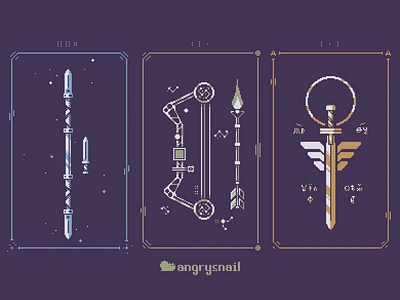 Random Weapons 16bit 8bit bow design fantasy fantasyart fantasyweapons gameart illustration pixel art pixelart spear stylized sword weapons