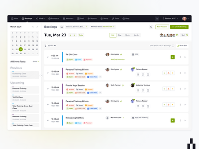Bookings list view appointments availability management bookings calendar figma fitness product design responsive web saas scheduling