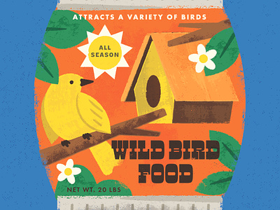 Wild bird food bird birdhouse branding flower flowers font layout leaves packaging design retro summer sun text tree