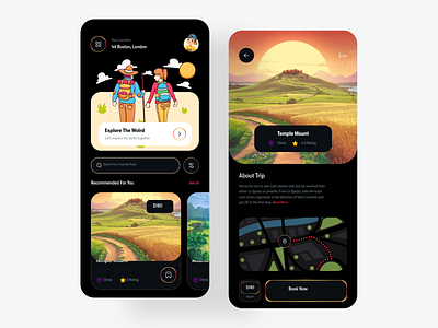 Travel Mobile Application Design(Dark UI) app app design awe booking flight illustration ios mobile app travel