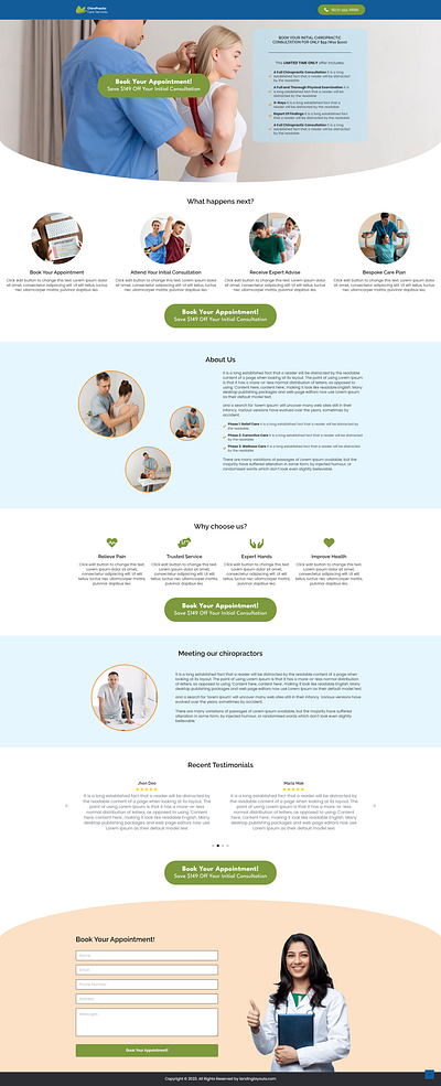 Chiropractic Care Lead Generation Landing Page branding design landing page lead generation logo template wordpress