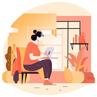 Work at Home Flat Illustration charmful energy flat illustration graphic design home laptop orange vector illustration woman work working at home yellow