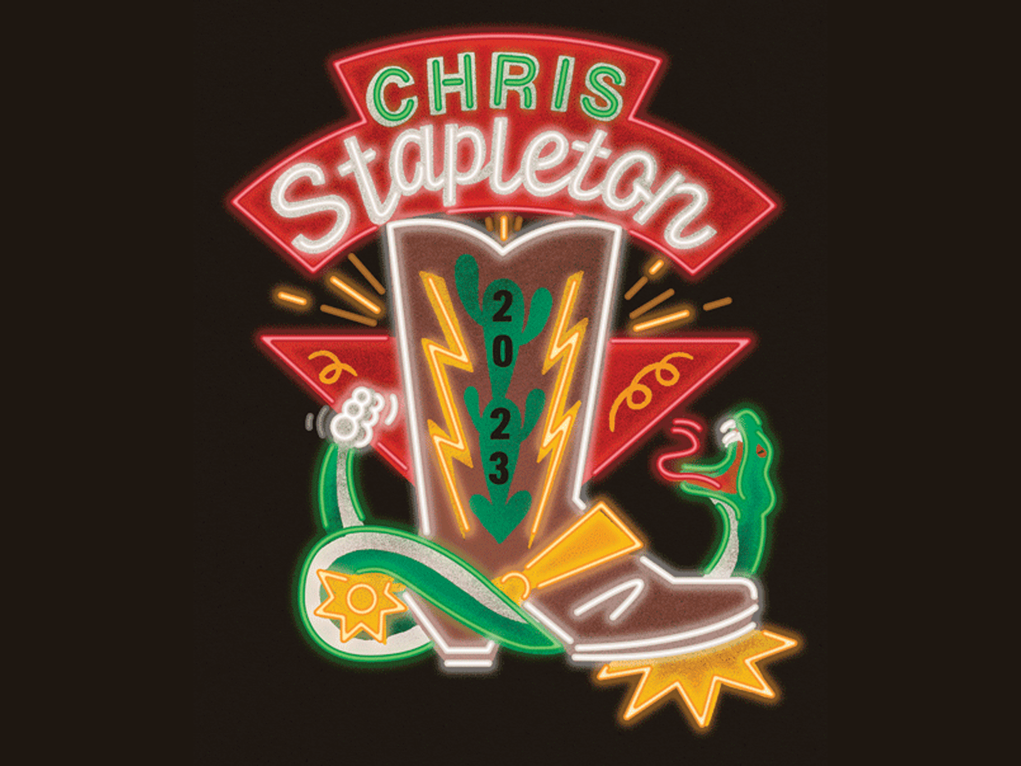 Chris Stapleton 2023 Tour americana animation band band tee boot chris stapleton country country music honky tonk illustration motion graphics music nashville neon sign retro snake tour merch usa vintage western