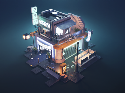 Cyberpunk Nightclub 3d blender cyberpunk diorama illustration isometric nightclub render