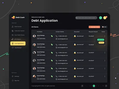 Debt Cash admin black cash colorful creative dark dashboard debt illustration inspiration interface minimal ui uidesign uiux
