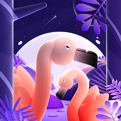 Flamingos on the lake 2d 3d 3d illustration branding color colorful design graphic graphic design illustration