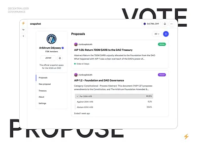 Snapshot Dashboard: Dark Mode Animation animation crypto crypto proposal dao dark mode dashboard decentalized platform decentralization gas fees governance light mode motion graphics profile page treasury ui vote web3