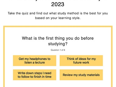 Learning Method Quiz 2023 blocks blog buttons define designwe learning method minimalistic page productivity quiz site studying test text thumbnail ui vector website