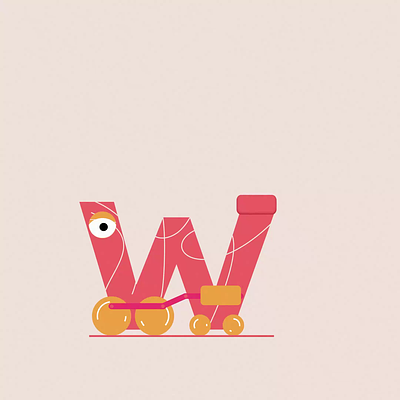 Lettre W 2d 36 days of type alphabet animation character animation loop motion design motion graphics train typography