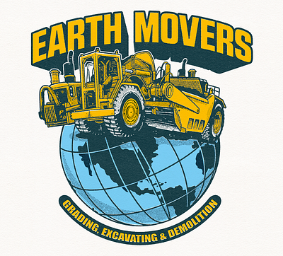 Earth Movers Logo branding drawing graphic design illustration screenprint tractor