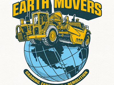 Earth Movers Logo branding drawing graphic design illustration screenprint tractor