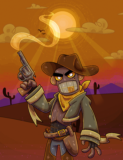 Robo Cowboy amateur art cartoon character design digital art illustration pixel art