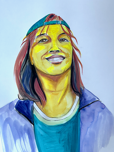 Happy People 2/... blue ecoline gouache happy illustration marker pencil portrait smile teenager yellow
