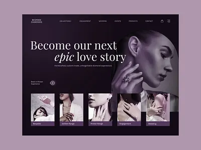 Diamond Jeweller Hero Section Dark UI Concept dailyui diamonds engagement rings jeweller jewelry rings ui webdesign website
