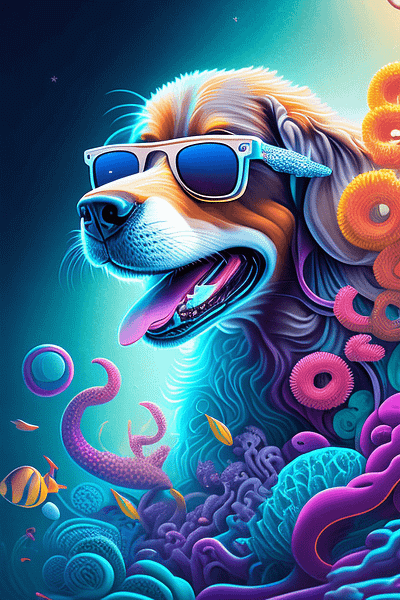 Beagle Bubbles colorful digital dog illustration sunglasses vibrantcolors