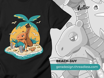 Beach Capybara animal beach capybara cartoon cute design flat graphic design illustration illustrator island minimal relax sea summer t shirt tshirt turqouise vector yellow