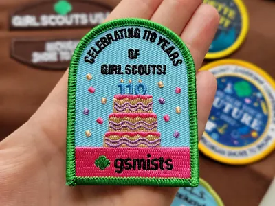 Girl Scout Birthday Patch badge birthday cake celebrate design flat girl scout girl scouts illustration patch print vector