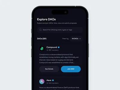 Explore DAOs - mobile view blockchain cryptocurrency dao daos design figma product design web3