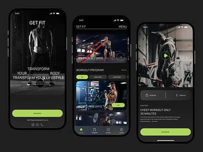 GET FIT - Fitness Mobile App appdesign design fitness fitnessapp fitnessdesign fitnessgoals gym health healthandwellness healthapp healthtracking mobileapp mobiledesign mobileui ui userexperience userinterface ux workout workoutapp