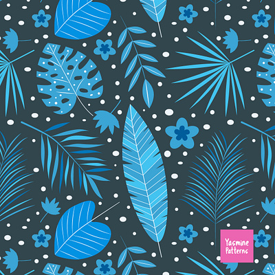 Exotic Blue Tropical Leaves Vector Seamless Pattern blue botanical exotic flowers graphic design leaf monstera palm leaves pattern seamless pattern summer surface designer textile designer tropical leaves tropical pattern tropics vector