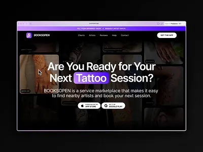 BOOKSOPEN — Landing Page dark design framer framer app ios app landing landing page no code purple startup tattoos type typography ui ui design user interface web web design website website design
