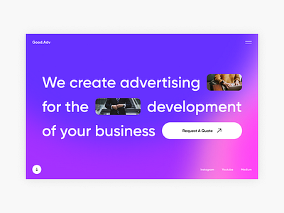 Main Screen For Advertising Agency advertising clean clean design creative creative design dark design interface landing landing page main screen promo ui ux web design