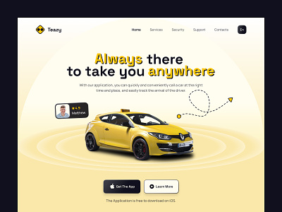 Teazy - Taxi App app bright car download hero landing taxi ui web