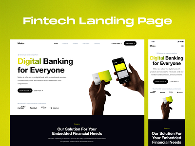 Melon banking digital banking fintech landing page minimal mobile mobile app mobile design user interface web webdesign