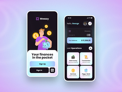 Weezzy - mobile banking app banking bright design illustration mobile money service transfer ui ux