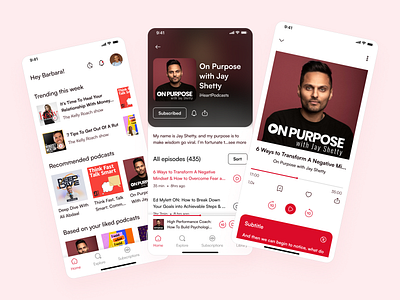 Podcast App app app design audio beautiful clean daily ui design mobile mobile ui music app music player podcast podcast app ui ui design uiux ux