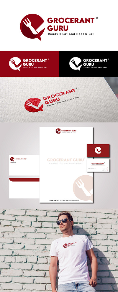 Grocerant Guru app branding design flat food fork graphic design logo logodesign minimal modern typography vector