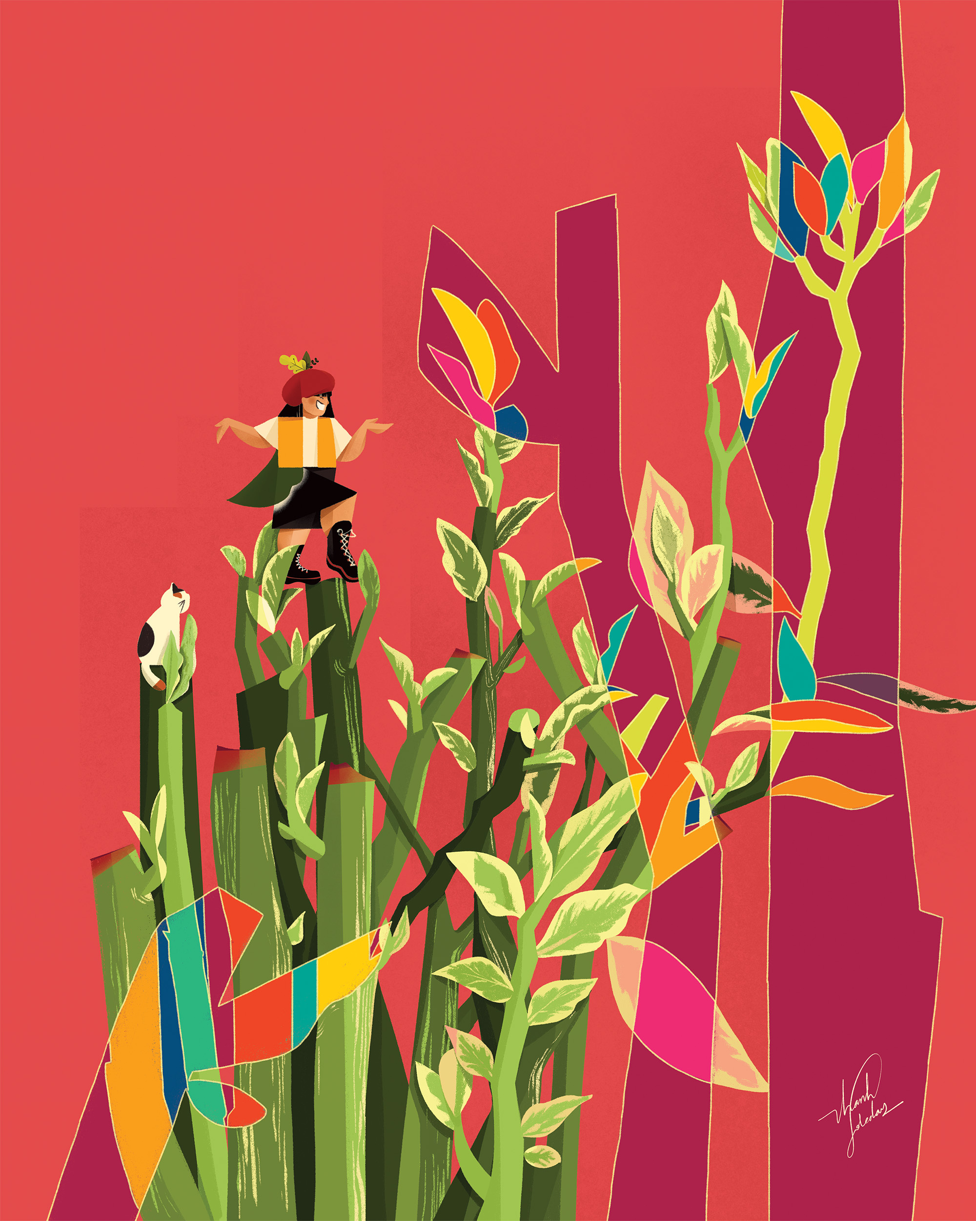 VARIEGATED ZIGZAG PLANT artwork botanical cat digital illustration drawing gif graphic design green ideation illustration illustrator plant stylize thanh soledas variegated zigzag plant