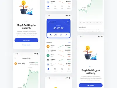 Hexacoin ⏤ Crypto Wallet Mobile Apps 💰 app blockchain coin crypto crypto app crypto wallet cryptocurrency design exchange finance finance app minimal mobile app trade trading app ui ux wallet app