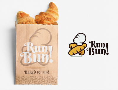 Run! Bun! - Bakery Logo Design bakery branding bread bun chief delivery design graphic design hat illustration logo logodesign mascot quick run running vector