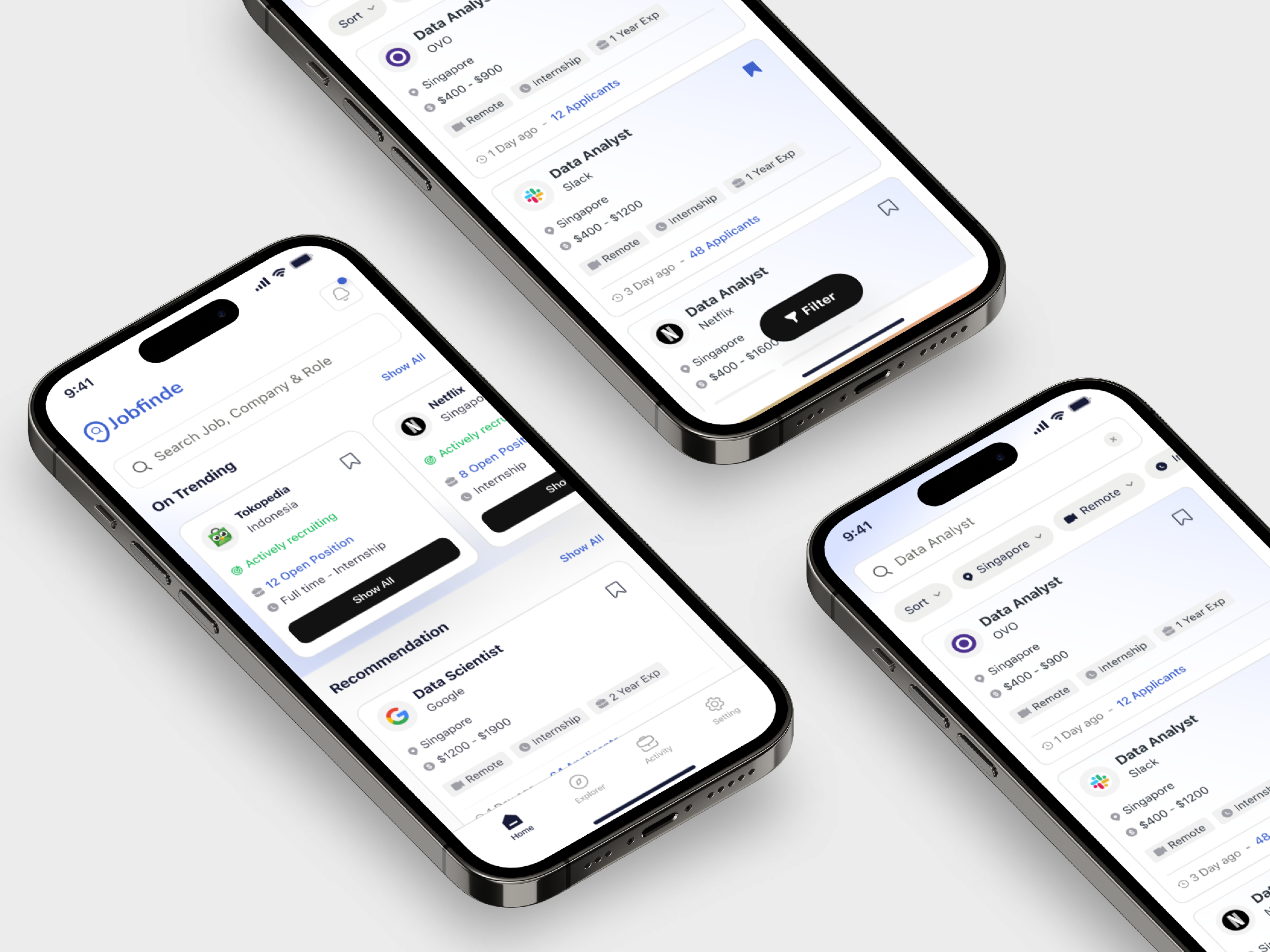 Jobfinde - Job Search Apps career hiring ios design job job app job dashboard job find job portal job search app landing page logo mobile design preference recruitment resume setting ui ux