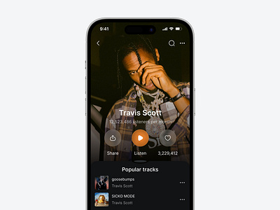 Music Player Mobile App album app dark ui ios app minimal mobile app mobile ui music music app music player playlist song sound spotify stream streaming app ui ui design user interface ux