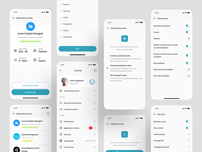 Workwide - Job Finder Apps UI KIT app design apply cv find job hr job job app job finder job search job seeker mobile mobile app mobile design proposal
