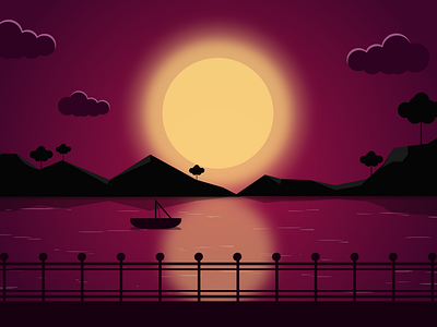 Sea Side Sunset adobe illustrator artwork children illustration design designer digital art graphic design illustration seaside illustration sunset