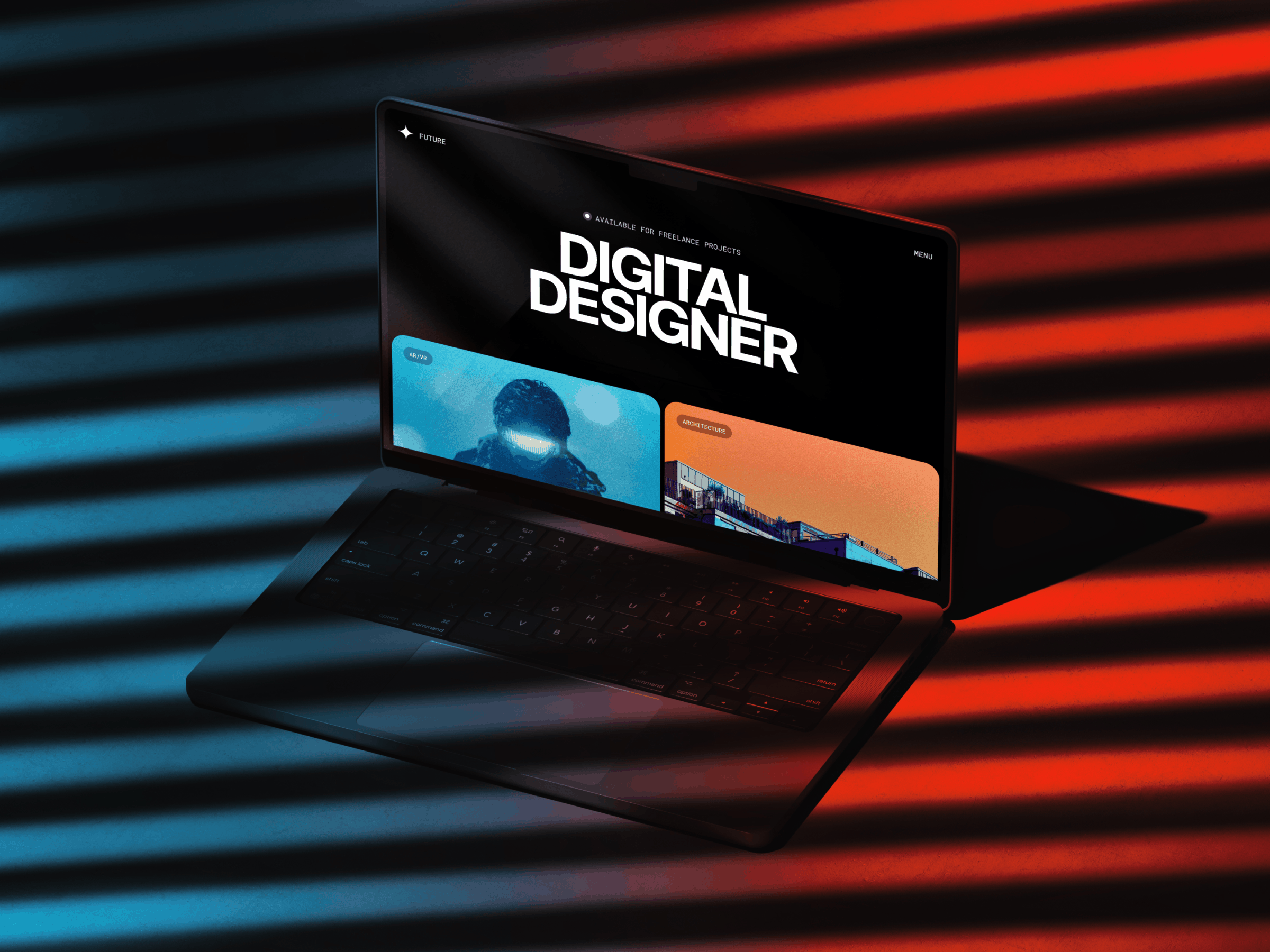 Future Folio — Desktop Layouts cyberpunk dark design framer framer app futuristic grid large type minimal neon portfolio template type typography ui ui design web web design website website design