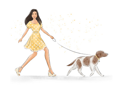 Woman and her dog. Hand drawn illustration animal character design cute dog drawing elegant fashion fashion illustration girl illustration line drawing lineart mascot pet petshop portrait pup sketch vector woman