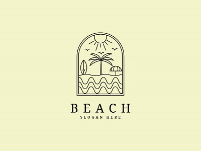 Summer Beach Logo adventure aesthetic beach branding business design illustration logo monoline summer
