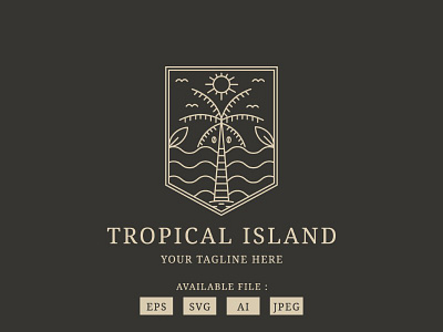 Tropical Island Logo adventure aesthetic branding business design illustration island logo monoline tropical tropical island vector