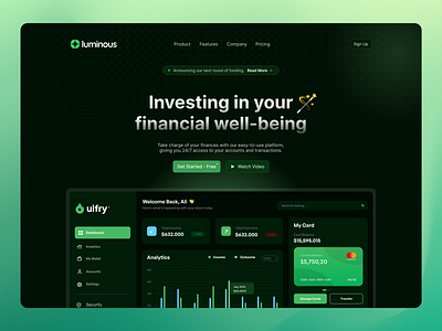Finance header - Green sass ui uiux web