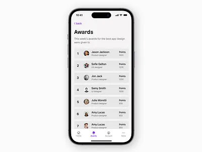Leaderboard app application awards challenge clean daily ui dailyui design interface ios leaderboard light light mode minimal minimalist mobile ui ui design uidesign user interface