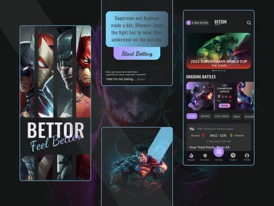 Online Sports Betting Competition Platform: Superheros battleship betting design gaming graphic design illustration mobileapp superheros ui ui design ux website