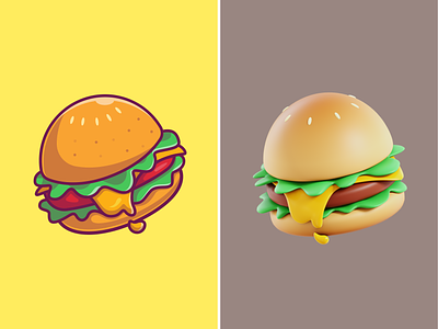 Burger🍔 3d design beef blender bread breakfast burger cartoon cheese chicken cute fast food food icon illustration logo restaurant salad vegetable