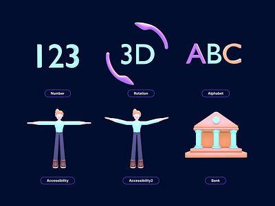 icons 3d 3d accessibility alphabet animation app bank branding design graphic design logo mobile motion graphics ui ux