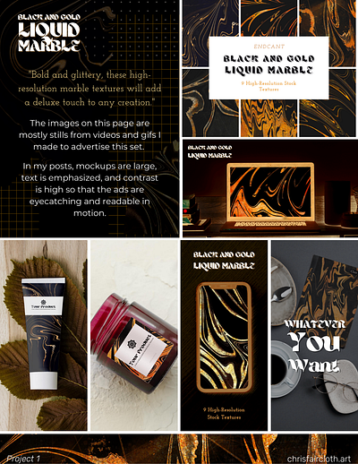 Black and Gold Liquid Marble [asset pack + advertisements]