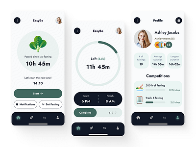 EasyBe - Fasting tracking and motivation mobile app achievements design fasting food health healthy light mobile mobile app tracking ui ux
