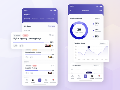 WorkMate - Projects, and Activities app calendar design management app manager mobile app project project manager task task app task management task manager team to do list todo ui ui design ux